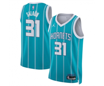 Men's Charlotte Hornets #31 Tidjane Salaun Teal 2024 Draft Icon Edition Stitched Basketball Jersey