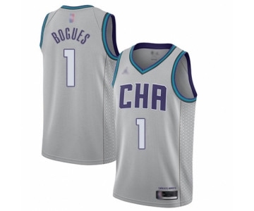 Men's Jordan Charlotte Hornets #1 Muggsy Bogues Authentic Gray Basketball Jersey - 2019-20 City Edition