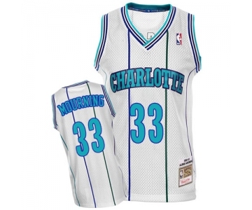 Men's Mitchell and Ness Charlotte Hornets #33 Alonzo Mourning Swingman White Throwback Basketball Jersey