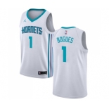 Men's Nike Jordan Charlotte Hornets #1 Muggsy Bogues Swingman White NBA Jersey - Association Edition