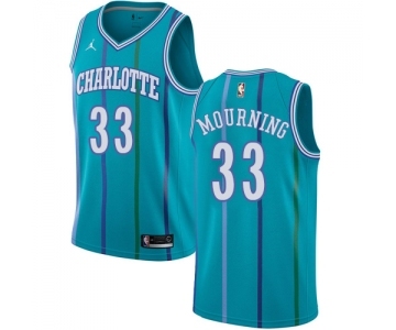 Men's Nike Jordan Charlotte Hornets #33 Alonzo Mourning Swingman Aqua Hardwood Classics NBA Jersey