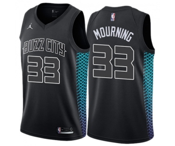 Men's Nike Jordan Charlotte Hornets #33 Alonzo Mourning Swingman Black NBA Jersey - City Edition