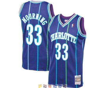 Mitchell And Ness Hornets #33 Alonzo Mourning Purple Throwback Stitched NBA Jersey