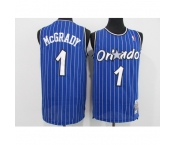 Men's Orlando Magic #1 Tracy Mcgrady Blue Mitchell & Ness Black Retired Player Jersey