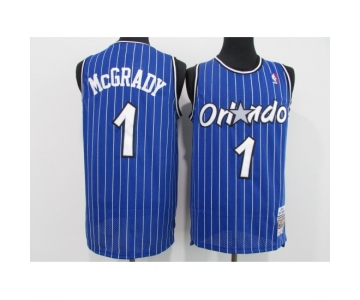 Men's Orlando Magic #1 Tracy Mcgrady Blue Mitchell & Ness Black Retired Player Jersey