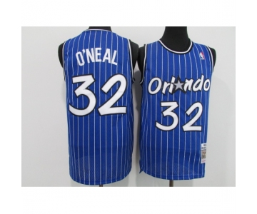 Men's Orlando Magic #32 Shaquille O'Neal Blue Mitchell & Ness Black Retired Player Jersey