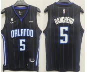 Men's Orlando Magic #5 Paolo Banchero Black With No.6 Patch Icon Edition Stitched Swingman Jersey