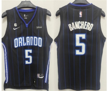 Men's Orlando Magic #5 Paolo Banchero Black With No.6 Patch Icon Edition Stitched Swingman Jersey