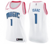 Women's Nike Orlando Magic #1 Jonathan Isaac Swingman White Pink Fashion NBA Jersey