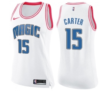 Women's Nike Orlando Magic #15 Vince Carter Swingman White Pink Fashion NBA Jersey