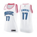 Women's Nike Orlando Magic #17 Jonathon Simmons Swingman White Pink Fashion NBA Jersey