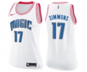 Women's Nike Orlando Magic #17 Jonathon Simmons Swingman White Pink Fashion NBA Jersey