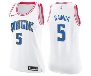 Women's Nike Orlando Magic #5 Mohamed Bamba Swingman White Pink Fashion NBA Jersey