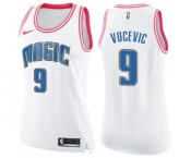 Women's Nike Orlando Magic #9 Nikola Vucevic Swingman White Pink Fashion NBA Jersey