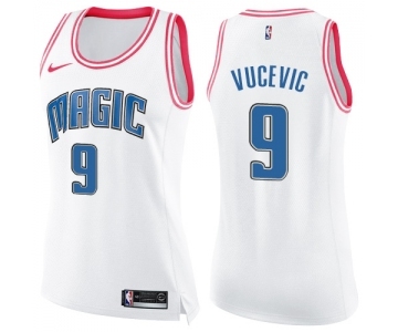 Women's Nike Orlando Magic #9 Nikola Vucevic Swingman White Pink Fashion NBA Jersey