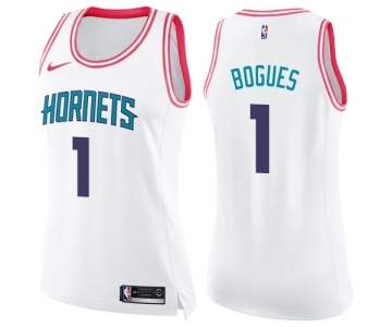 Women's Nike Charlotte Hornets #1 Muggsy Bogues Swingman White Pink Fashion NBA Jersey