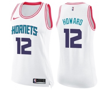 Women's Nike Charlotte Hornets #12 Dwight Howard Swingman White Pink Fashion NBA Jersey