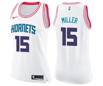 Women's Nike Charlotte Hornets #15 Percy Miller Swingman White Pink Fashion NBA Jersey