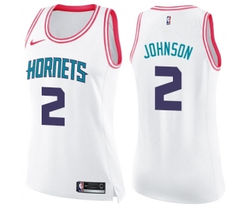 Women's Nike Charlotte Hornets #2 Larry Johnson Swingman White Pink Fashion NBA Jersey