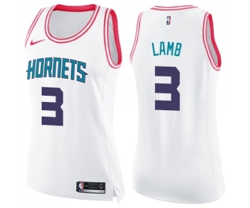 Women's Nike Charlotte Hornets #3 Jeremy Lamb Swingman White Pink Fashion NBA Jersey