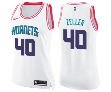 Women's Nike Charlotte Hornets #40 Cody Zeller Swingman White Pink Fashion NBA Jersey