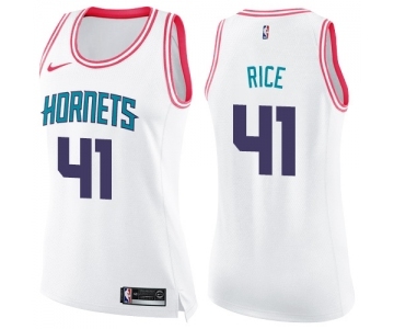 Women's Nike Charlotte Hornets #41 Glen Rice Swingman White Pink Fashion NBA Jersey