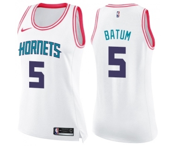 Women's Nike Charlotte Hornets #5 Nicolas Batum Swingman White Pink Fashion NBA Jersey