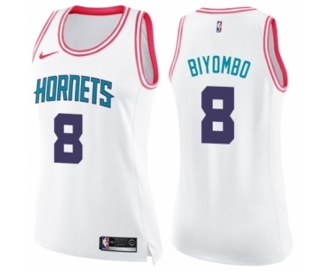 Women's Nike Charlotte Hornets #8 Bismack Biyombo Swingman White Pink Fashion NBA Jersey