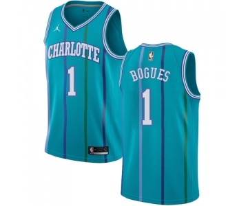 Women's Nike Jordan Charlotte Hornets #1 Muggsy Bogues Authentic Aqua Hardwood Classics NBA Jersey