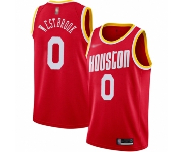 Men's Houston Rockets #0 Russell Westbrook Authentic Red Hardwood Classics Finished Basketball Jersey