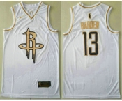 Men's Houston Rockets #13 James Harden White Golden Nike Swingman Stitched NBA Jersey