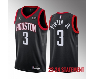 Men's Houston Rockets #3 Kevin Porter Jr. Black 2023 Statement Edition Stitched Basketball Jersey