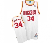 Men's Mitchell and Ness Houston Rockets #34 Hakeem Olajuwon Authentic White Throwback NBA Jersey