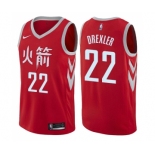 Men's Nike Houston Rockets #22 Clyde Drexler Authentic Red NBA Jersey - City Edition