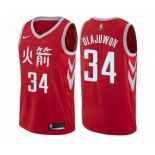 Men's Nike Houston Rockets #34 Hakeem Olajuwon Swingman Red NBA Jersey - City Edition