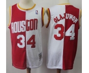 Split Fashion Rockets #34 Hakeem Olajuwon Red White Stitched Basketball Jersey