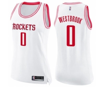 Women's Houston Rockets #0 Russell Westbrook Swingman White Pink Fashion Basketball Jersey