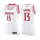 Women's Houston Rockets #13 James Harden Swingman White Pink Fashion Basketball Jersey