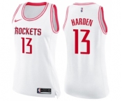 Women's Houston Rockets #13 James Harden Swingman White Pink Fashion Basketball Jersey