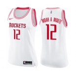 Women's Nike Houston Rockets #12 Luc Mbah a Moute Swingman White Pink Fashion NBA Jersey