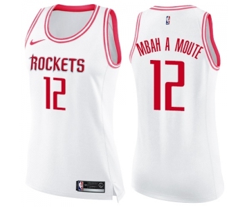 Women's Nike Houston Rockets #12 Luc Mbah a Moute Swingman White Pink Fashion NBA Jersey