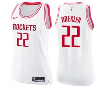 Women's Nike Houston Rockets #22 Clyde Drexler Swingman White Fashion NBA Jersey