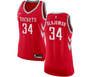 Women's Nike Houston Rockets #34 Hakeem Olajuwon Swingman Red Road NBA Jersey - Icon Edition