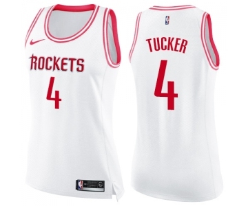 Women's Nike Houston Rockets #4 PJ Tucker Swingman White Pink Fashion NBA Jersey