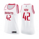 Women's Nike Houston Rockets #42 Nene Swingman White Pink Fashion NBA Jersey