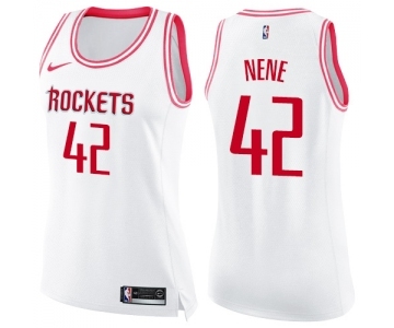 Women's Nike Houston Rockets #42 Nene Swingman White Pink Fashion NBA Jersey