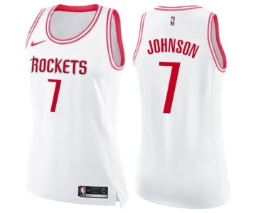 Women's Nike Houston Rockets #7 Joe Johnson Swingman White Pink Fashion NBA Jersey