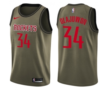 Youth Nike Houston Rockets #34 Hakeem Olajuwon Swingman Green Salute to Service NBA Jersey