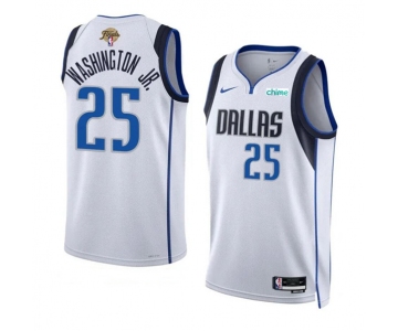 Men's Dallas Mavericks #25 P.J. Washington Jr. White 2024 Finals Association Edition Stitched Basketball Jersey