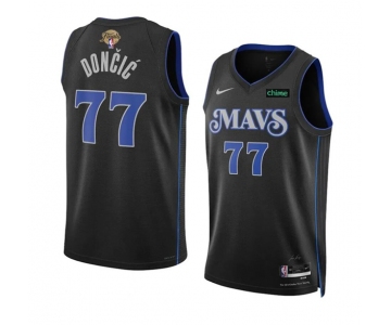 Men's Dallas Mavericks #77 Luka Doncic Black 2024 Finals City Edition Stitched Basketball Jersey